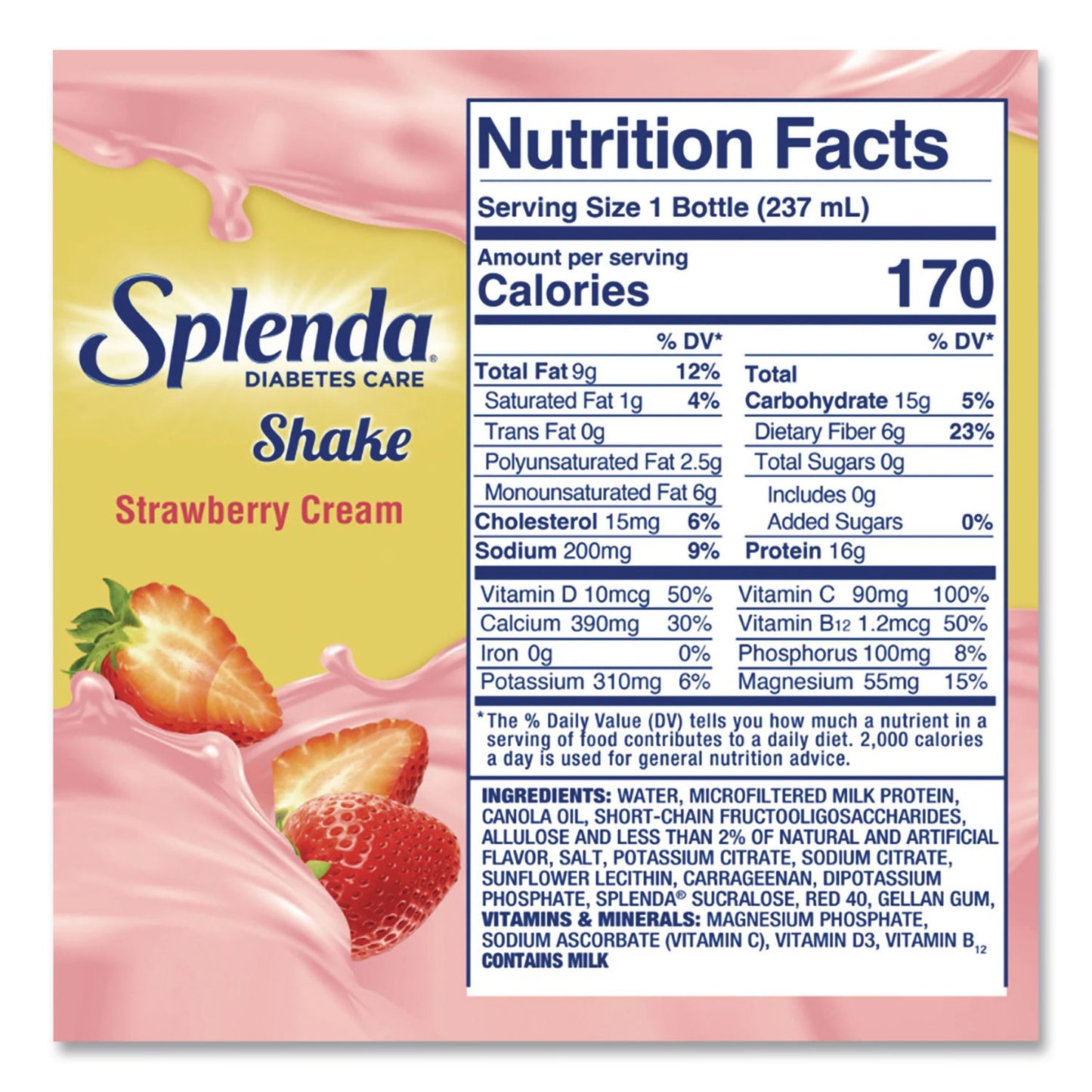 Splenda® Diabetes Care Sugar-Free Shake, Strawberry Cream, 14 oz Bottle, 24/Carton (SNHHFP00659)