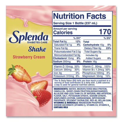 Splenda® Diabetes Care Sugar-Free Shake, Strawberry Cream, 14 oz Bottle, 24/Carton (SNHHFP00659)
