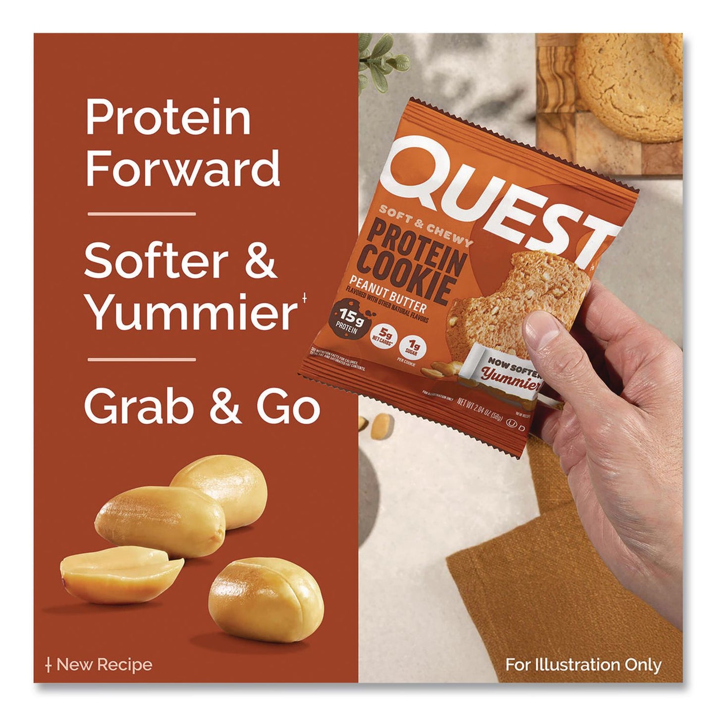 Quest® Gluten Free Protein Cookies, Peanut Butter, 2.04 oz Pack, 12/Box (QCCQUN00605)