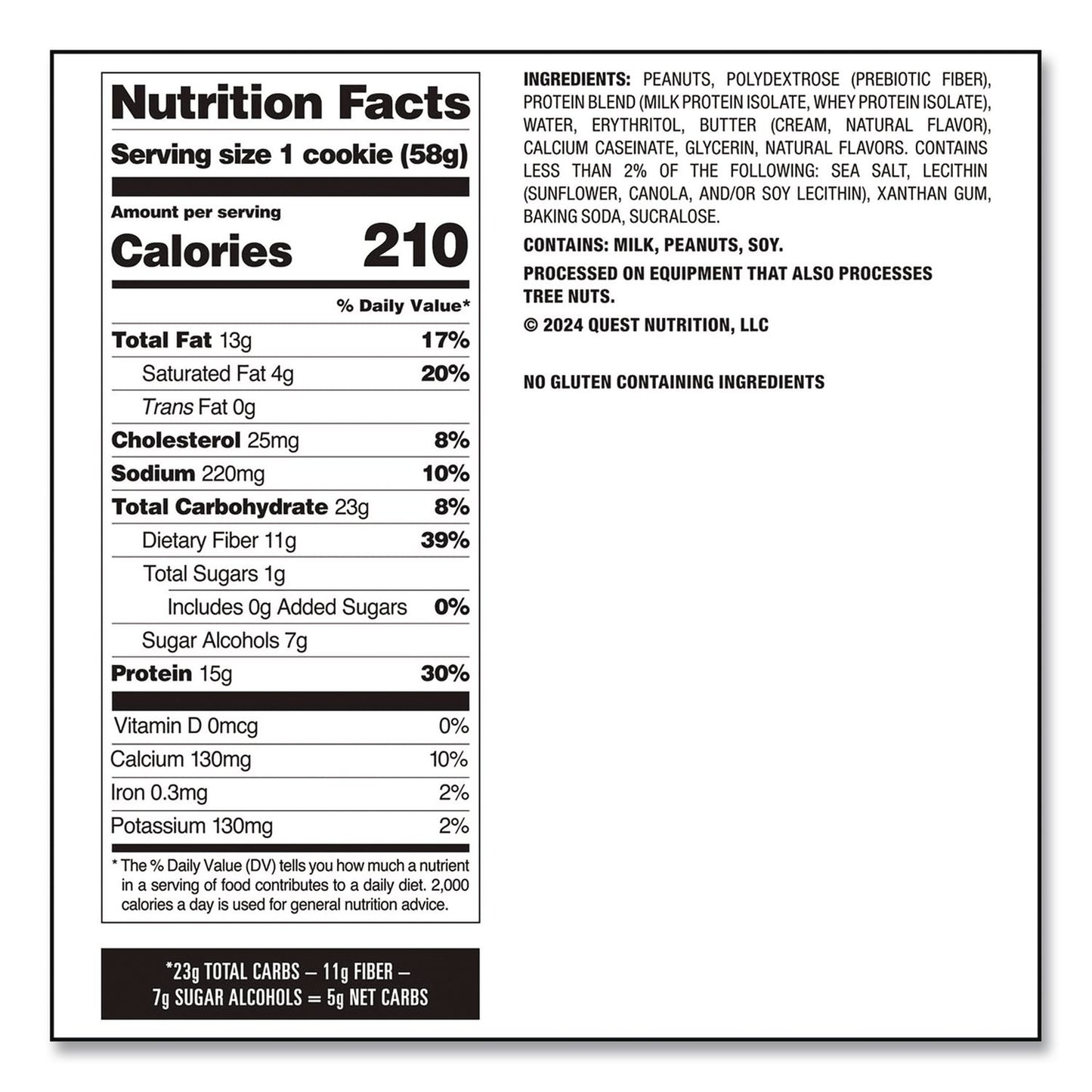 Quest® Gluten Free Protein Cookies, Peanut Butter, 2.04 oz Pack, 12/Box (QCCQUN00605)