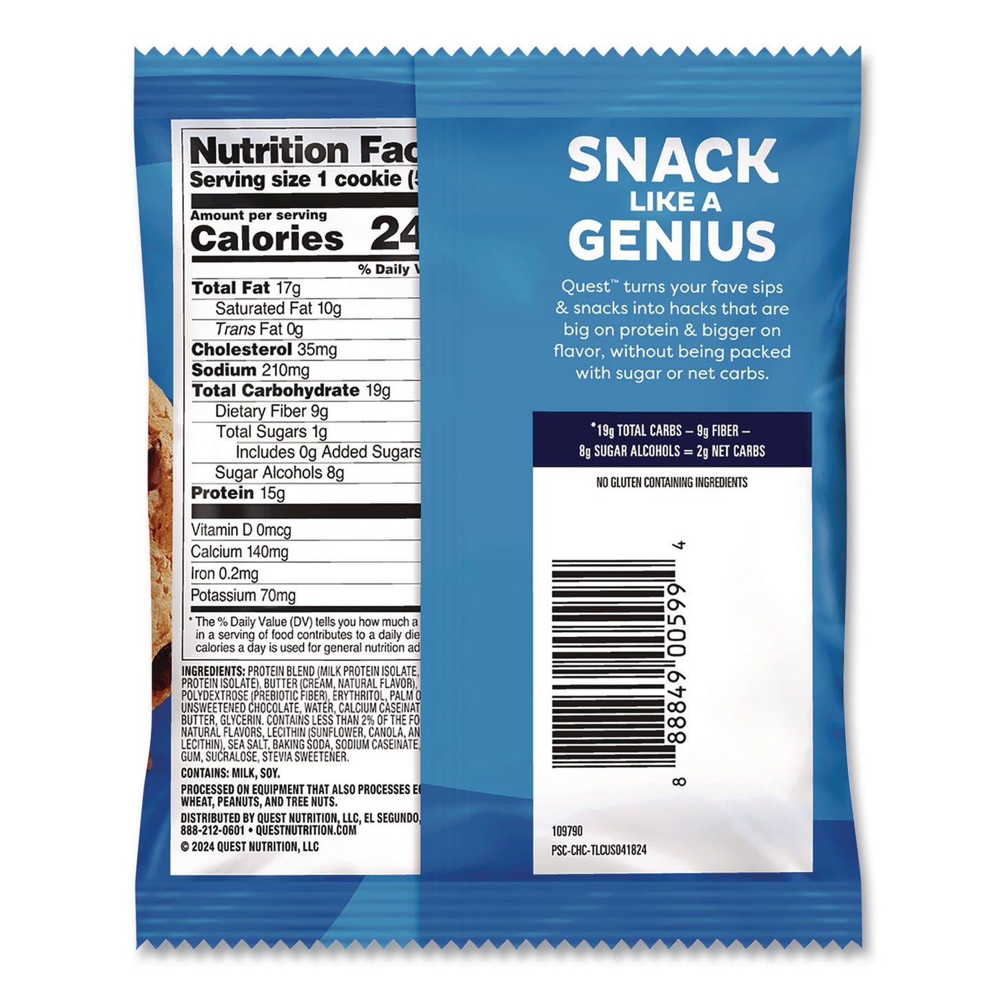 Quest® Gluten Free Protein Cookies, Chocolate Chip, 2.08 Pack, 12/Box (QCCQUN00609)