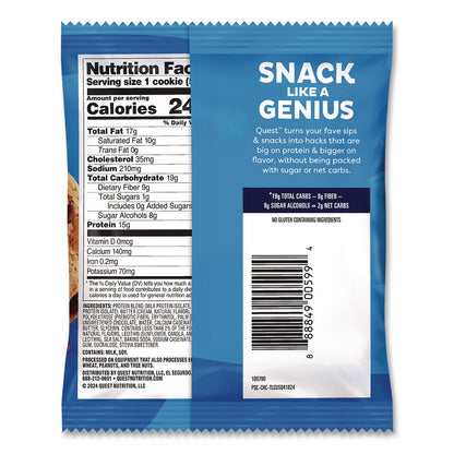 Quest® Gluten Free Protein Cookies, Chocolate Chip, 2.08 Pack, 12/Box (QCCQUN00609)