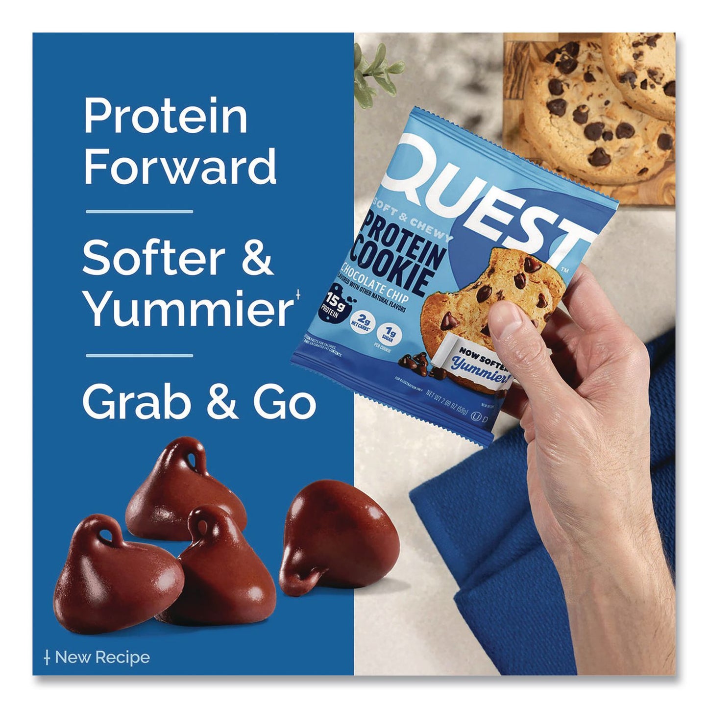 Quest® Gluten Free Protein Cookies, Chocolate Chip, 2.08 Pack, 12/Box (QCCQUN00609)