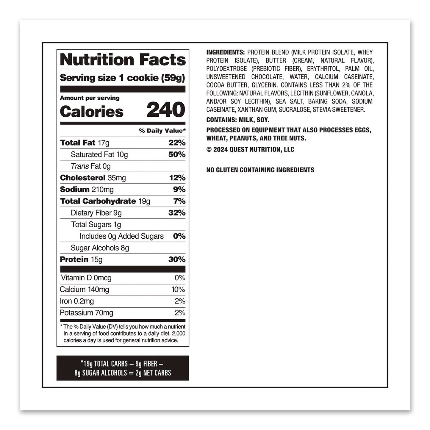 Quest® Gluten Free Protein Cookies, Chocolate Chip, 2.08 Pack, 12/Box (QCCQUN00609)