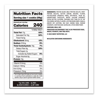 Quest® Gluten Free Protein Cookies, Chocolate Chip, 2.08 Pack, 12/Box (QCCQUN00609)
