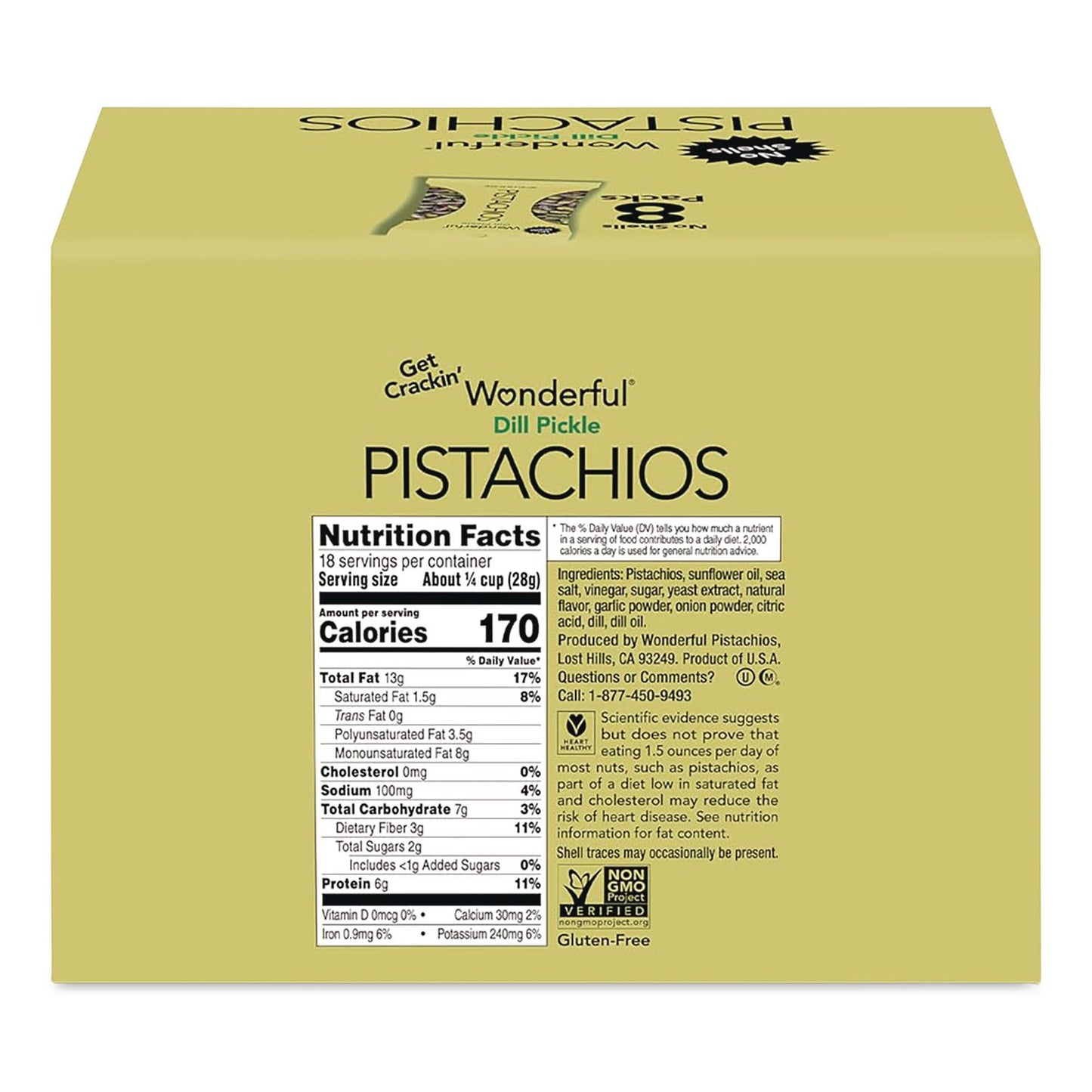 Wonderful® Pistachios, Salted Dill Pickle, 2.25 oz Bag, 8/Box (WPSPAR70232)