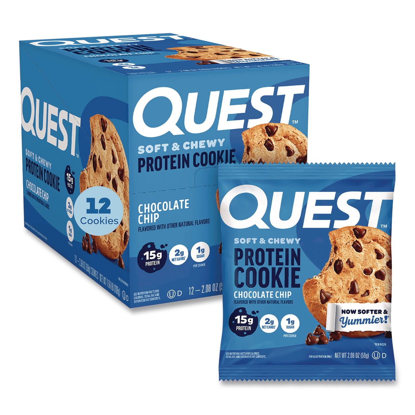 Quest® Gluten Free Protein Cookies, Chocolate Chip, 2.08 Pack, 12/Box (QCCQUN00609)