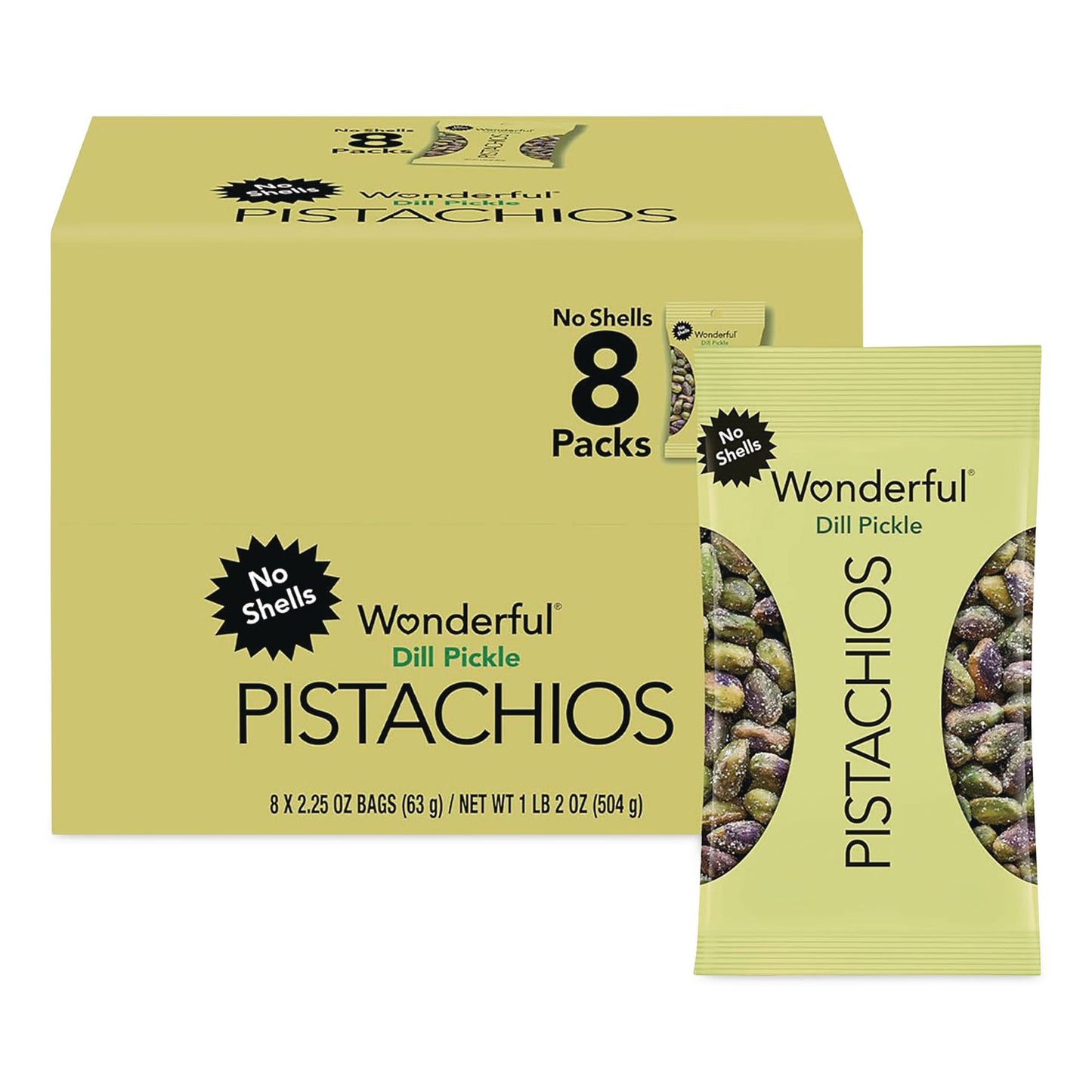 Wonderful® Pistachios, Salted Dill Pickle, 2.25 oz Bag, 8/Box (WPSPAR70232)