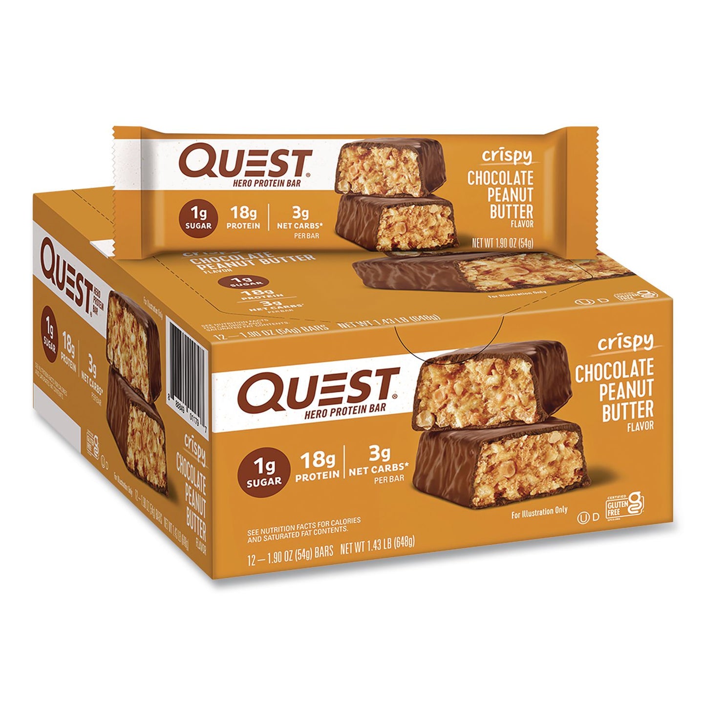 Quest® Protein Bars, Chocolate Peanut Butter, 1.9 oz Bar, 12/Box (QCCQUN01179)