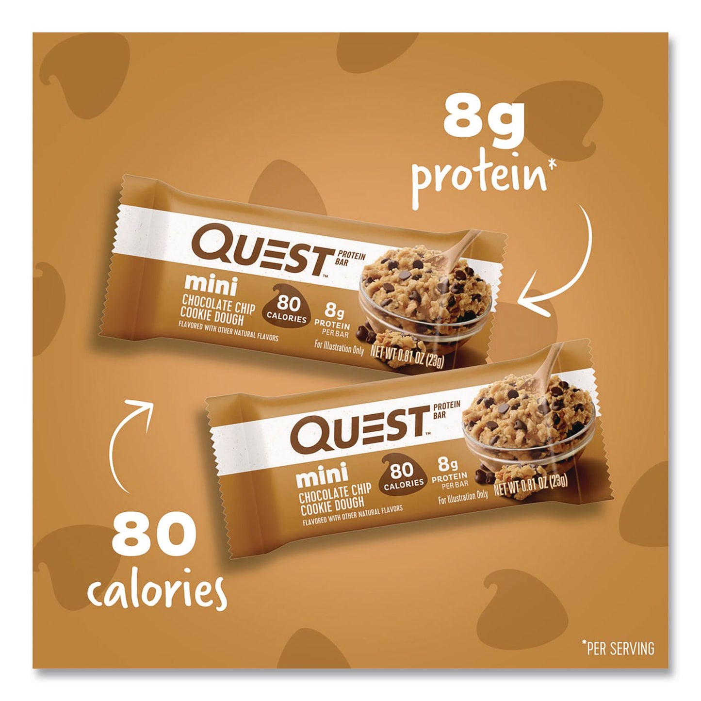 Quest® Protein Bar Minis, Chocolate Chip Cookie Dough, 0.81 oz Bar, 14/Box (QCCQUN01270)