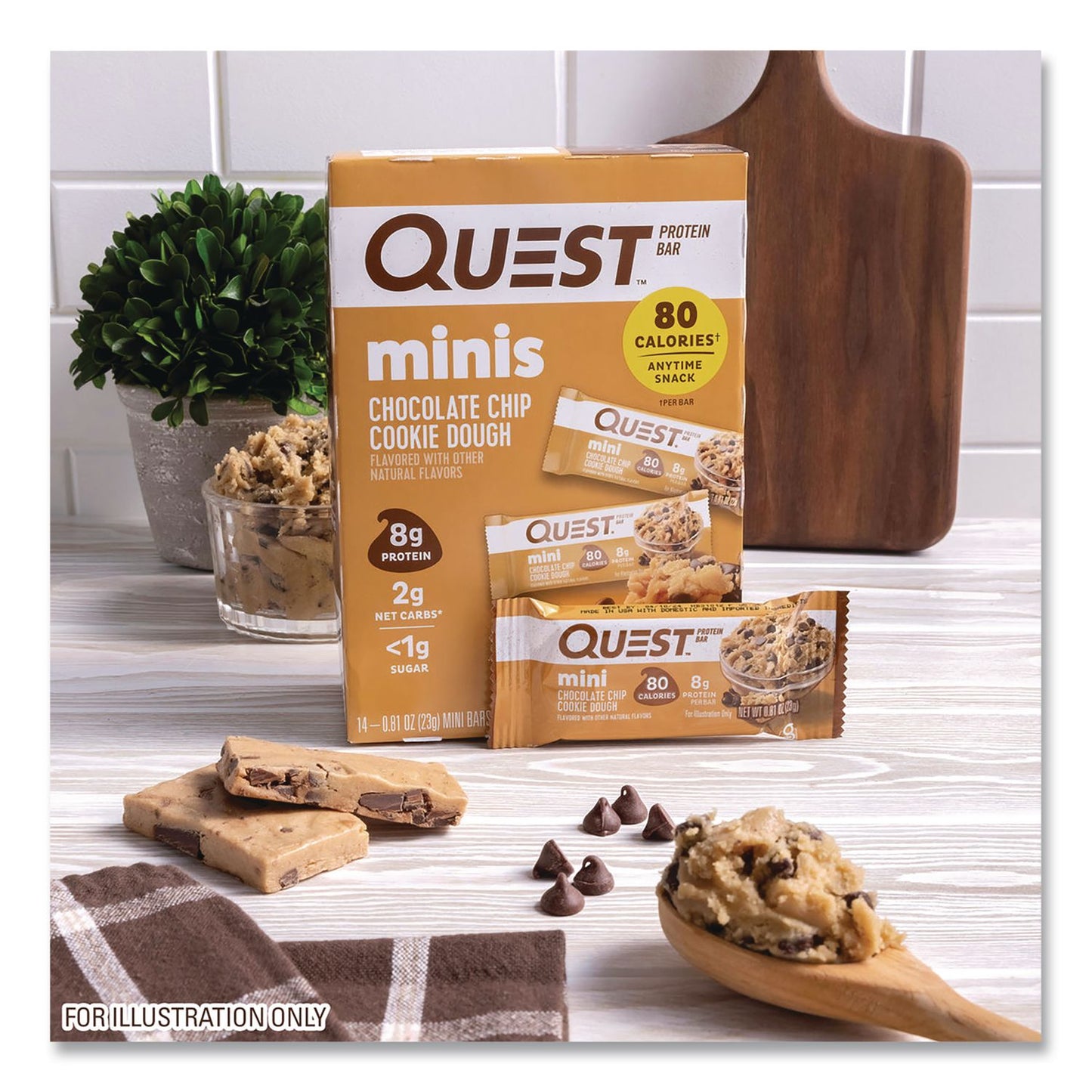 Quest® Protein Bar Minis, Chocolate Chip Cookie Dough, 0.81 oz Bar, 14/Box (QCCQUN01270)