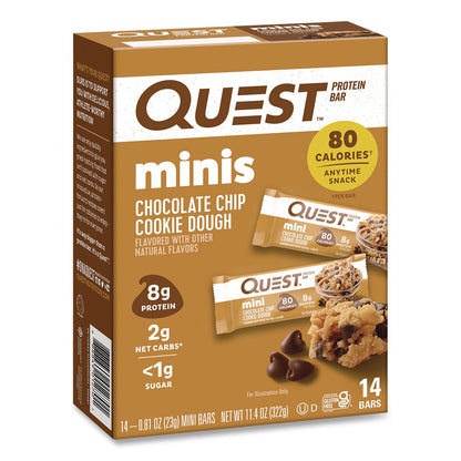 Quest® Protein Bar Minis, Chocolate Chip Cookie Dough, 0.81 oz Bar, 14/Box (QCCQUN01270)