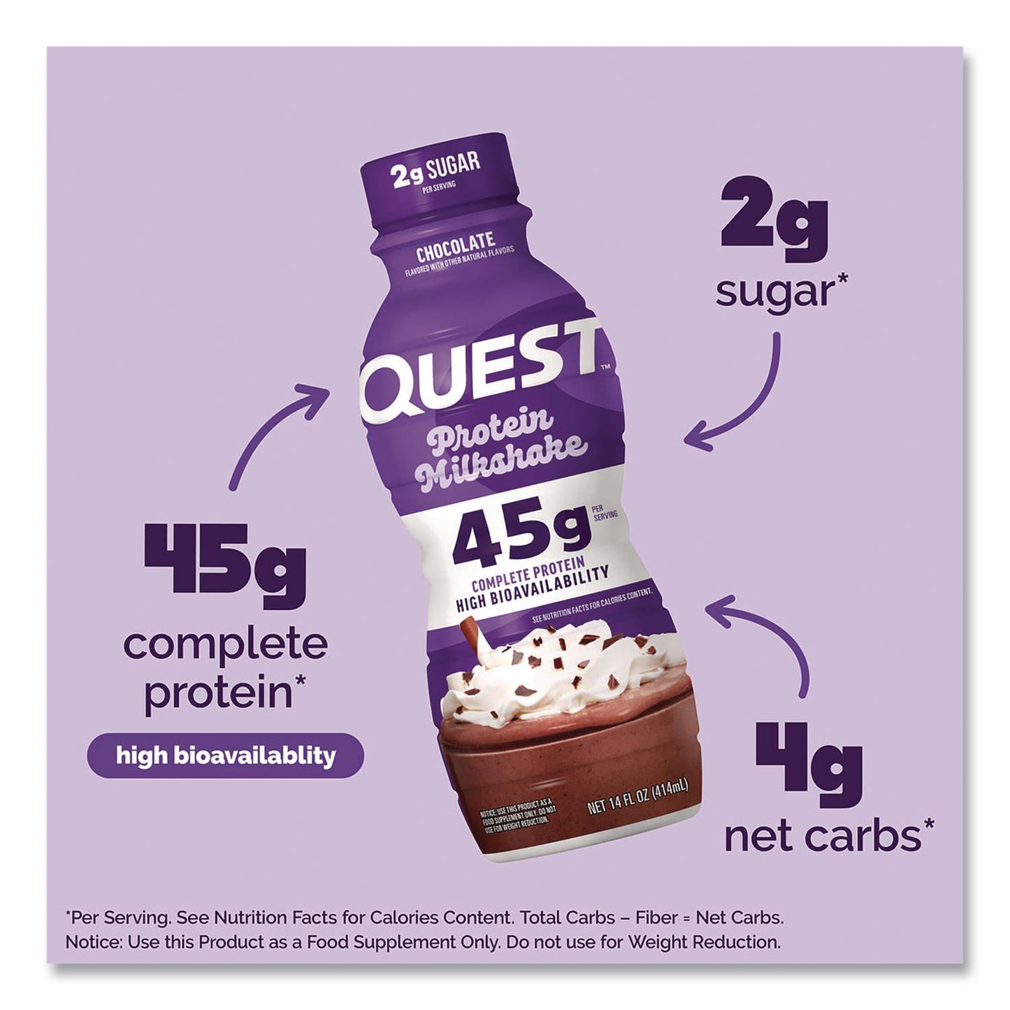 Quest® Protein Milkshakes, Chocolate, 14 oz Bottle, 12/Carton (QCCQUN01598)