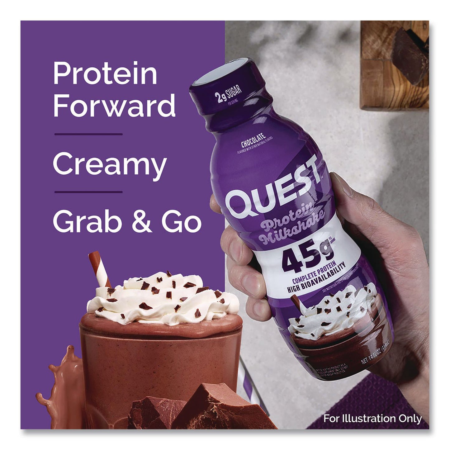 Quest® Protein Milkshakes, Chocolate, 14 oz Bottle, 12/Carton (QCCQUN01598)