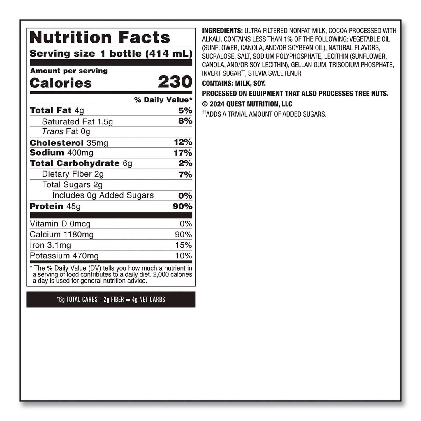 Quest® Protein Milkshakes, Chocolate, 14 oz Bottle, 12/Carton (QCCQUN01598)