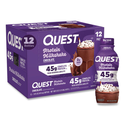 Quest® Protein Milkshakes, Chocolate, 14 oz Bottle, 12/Carton (QCCQUN01598)