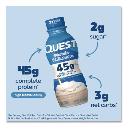 Quest® Protein Milkshakes, Vanilla, 14 oz Bottle, 12/Carton (QCCQUN01602)