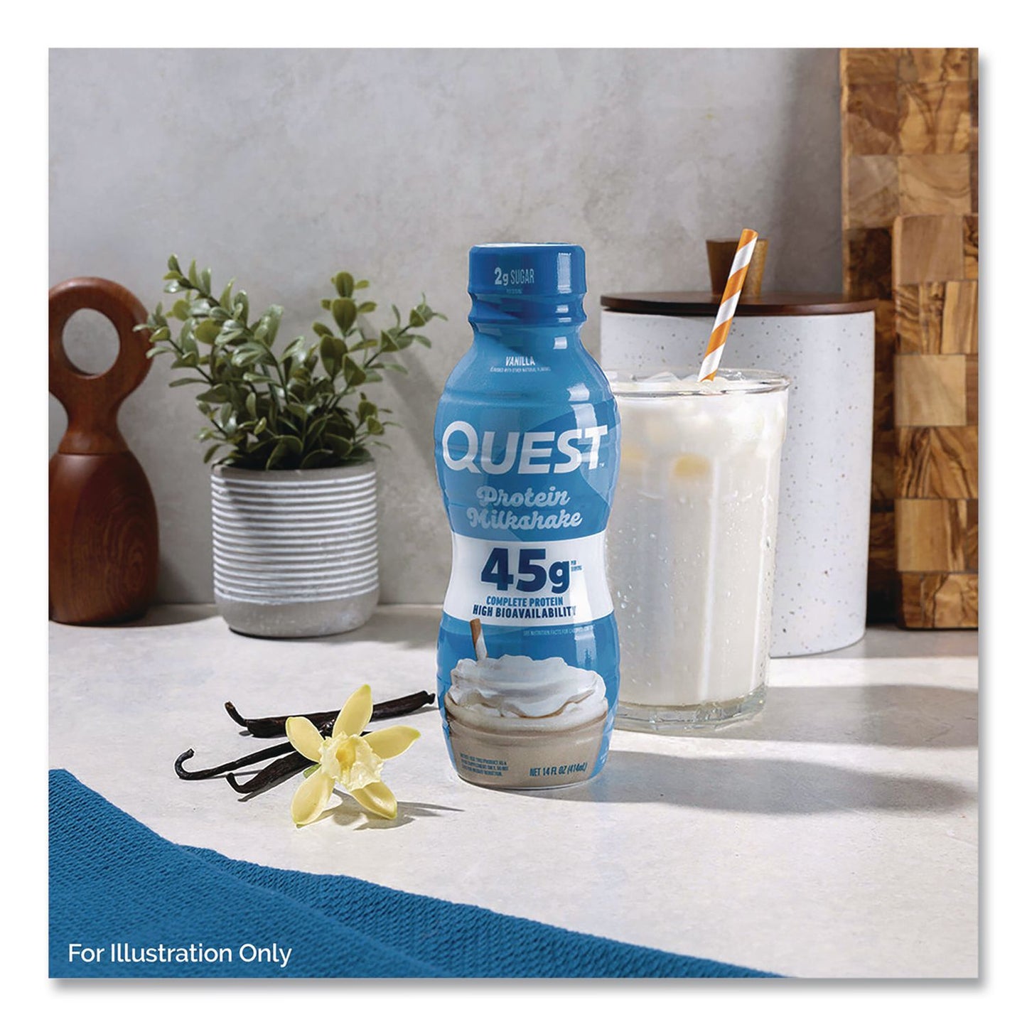 Quest® Protein Milkshakes, Vanilla, 14 oz Bottle, 12/Carton (QCCQUN01602)