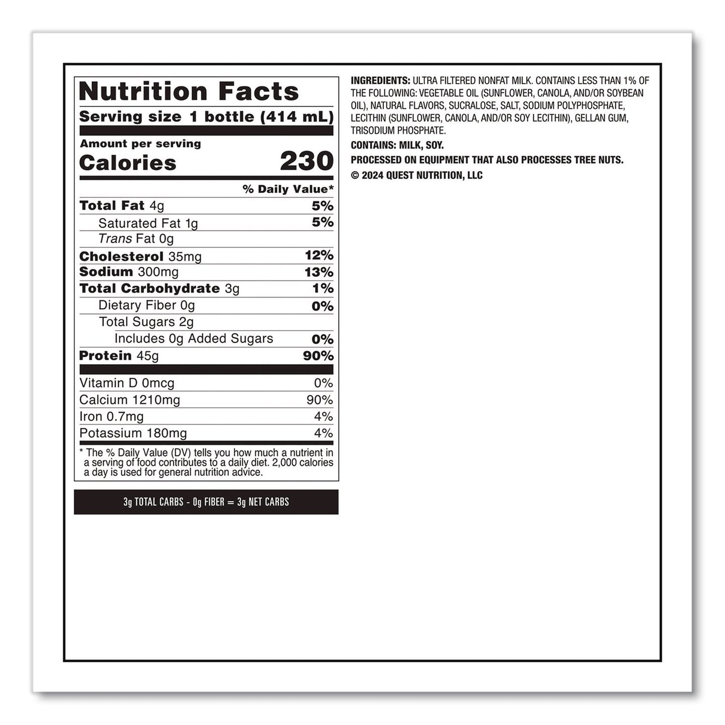 Quest® Protein Milkshakes, Vanilla, 14 oz Bottle, 12/Carton (QCCQUN01602)