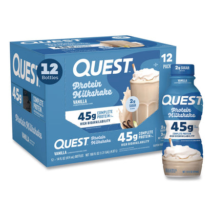 Quest® Protein Milkshakes, Vanilla, 14 oz Bottle, 12/Carton (QCCQUN01602)