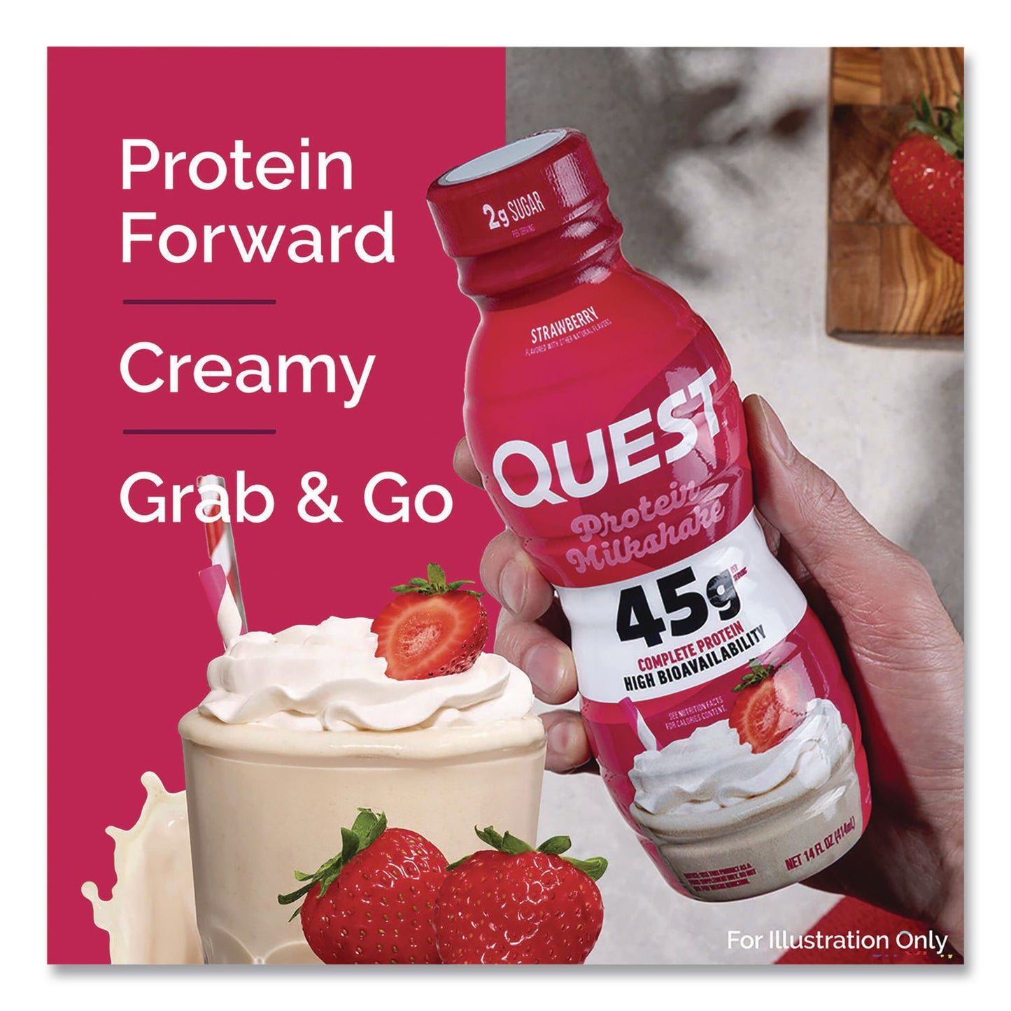 Quest® Protein Milkshakes, Strawberry, 14 oz Bottle, 12/Carton (QCCQUN01606)