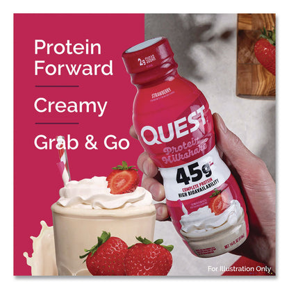Quest® Protein Milkshakes, Strawberry, 14 oz Bottle, 12/Carton (QCCQUN01606)
