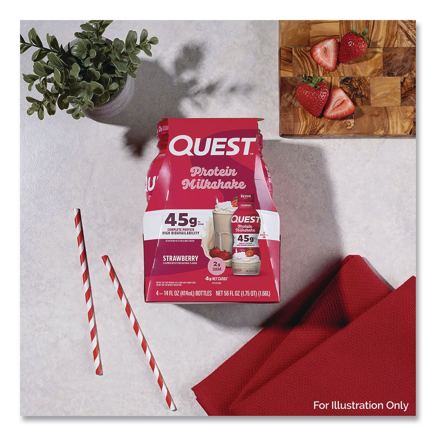 Quest® Protein Milkshakes, Strawberry, 14 oz Bottle, 12/Carton (QCCQUN01606)