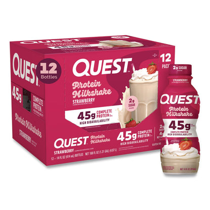 Quest® Protein Milkshakes, Strawberry, 14 oz Bottle, 12/Carton (QCCQUN01606)
