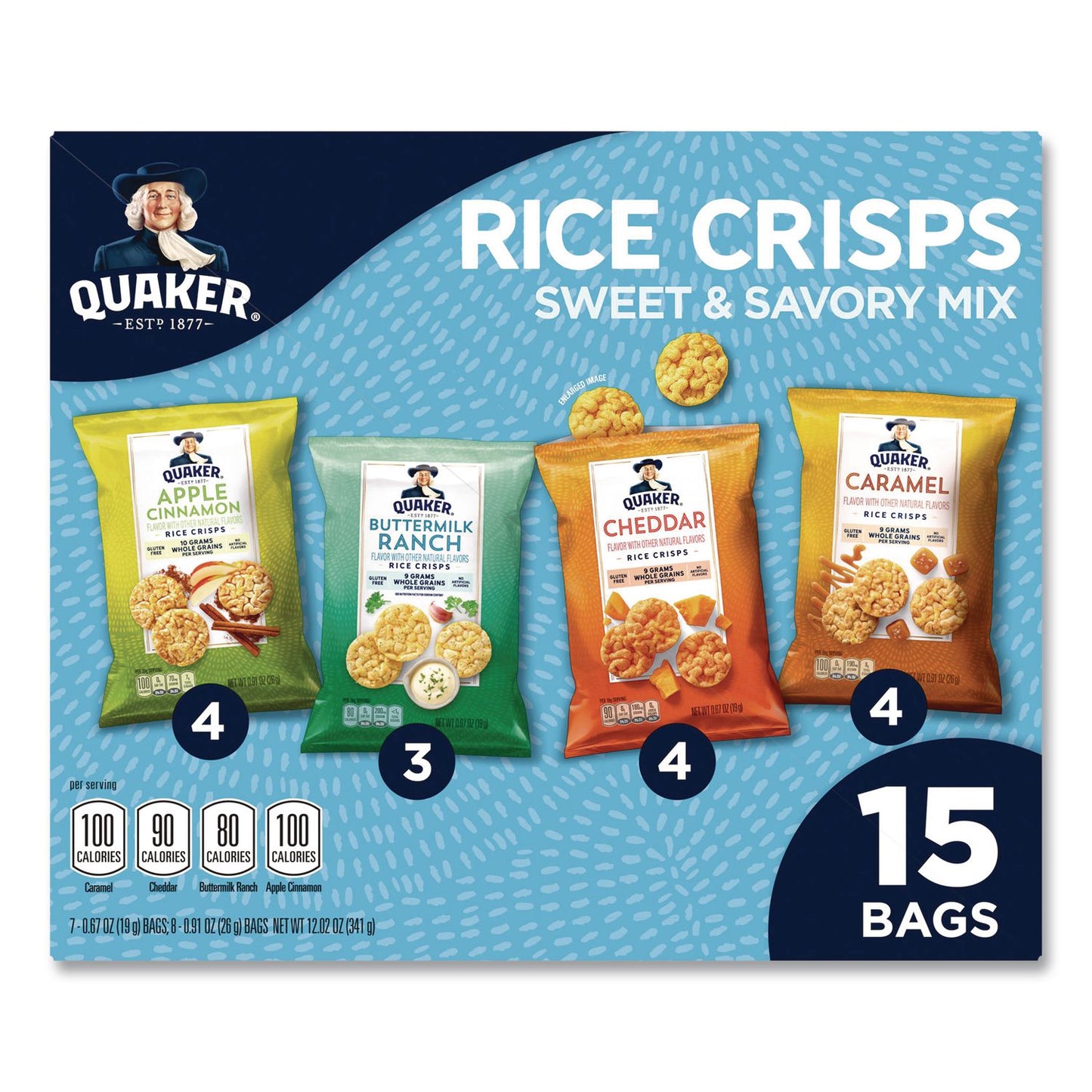 Quaker® Rice Crisps, Sweet and Savory Mix, Assorted Flavors, (7) 0.67 oz Bags, (8) 0.91 oz Bags (QKRQUA57840)