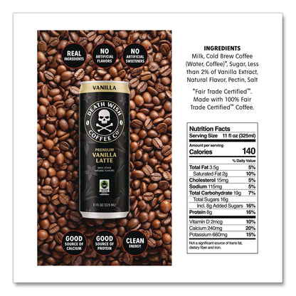 Death Wish Coffee Co. Vanilla Latte Cold Brew Coffee, 11 oz Can, 12/Carton (DEWEWC34373)