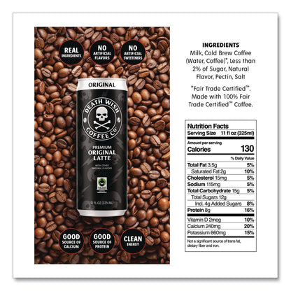 Death Wish Coffee Co. Original Latte Cold Brew Coffee, 11 oz Can, 12/Carton (DEWEWC34446)