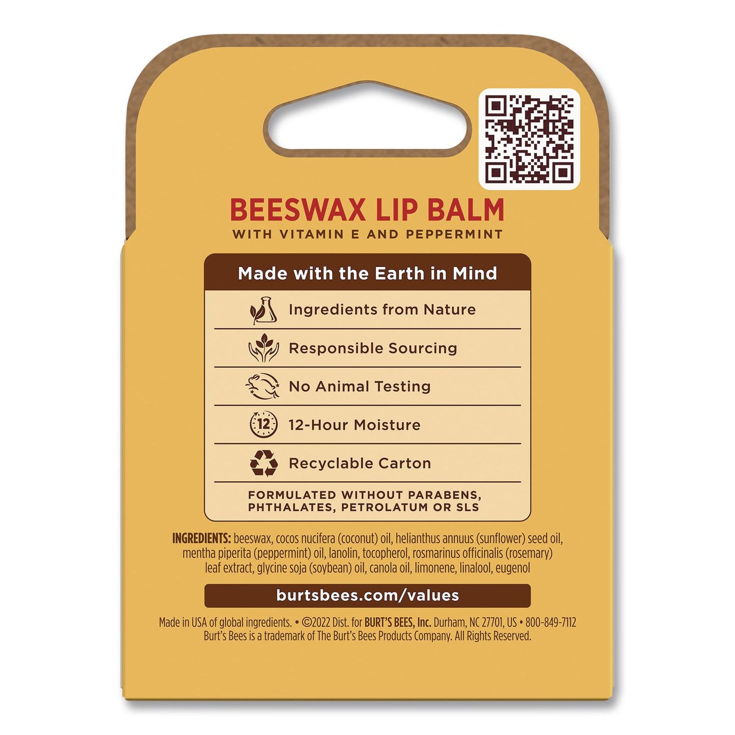 BURT'S BEES Beeswax Lip Balm, Original, 0.15 oz Stick, 4/Pack (BBT01198)