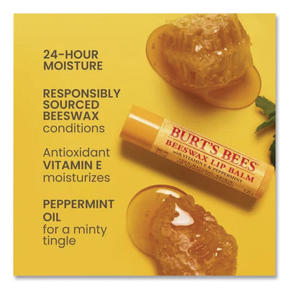 BURT'S BEES Beeswax Lip Balm, Original, 0.15 oz Stick, 4/Pack (BBT01198)