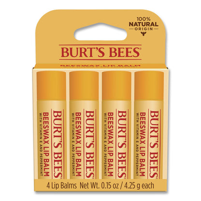 BURT'S BEES Beeswax Lip Balm, Original, 0.15 oz Stick, 4/Pack (BBT01198)