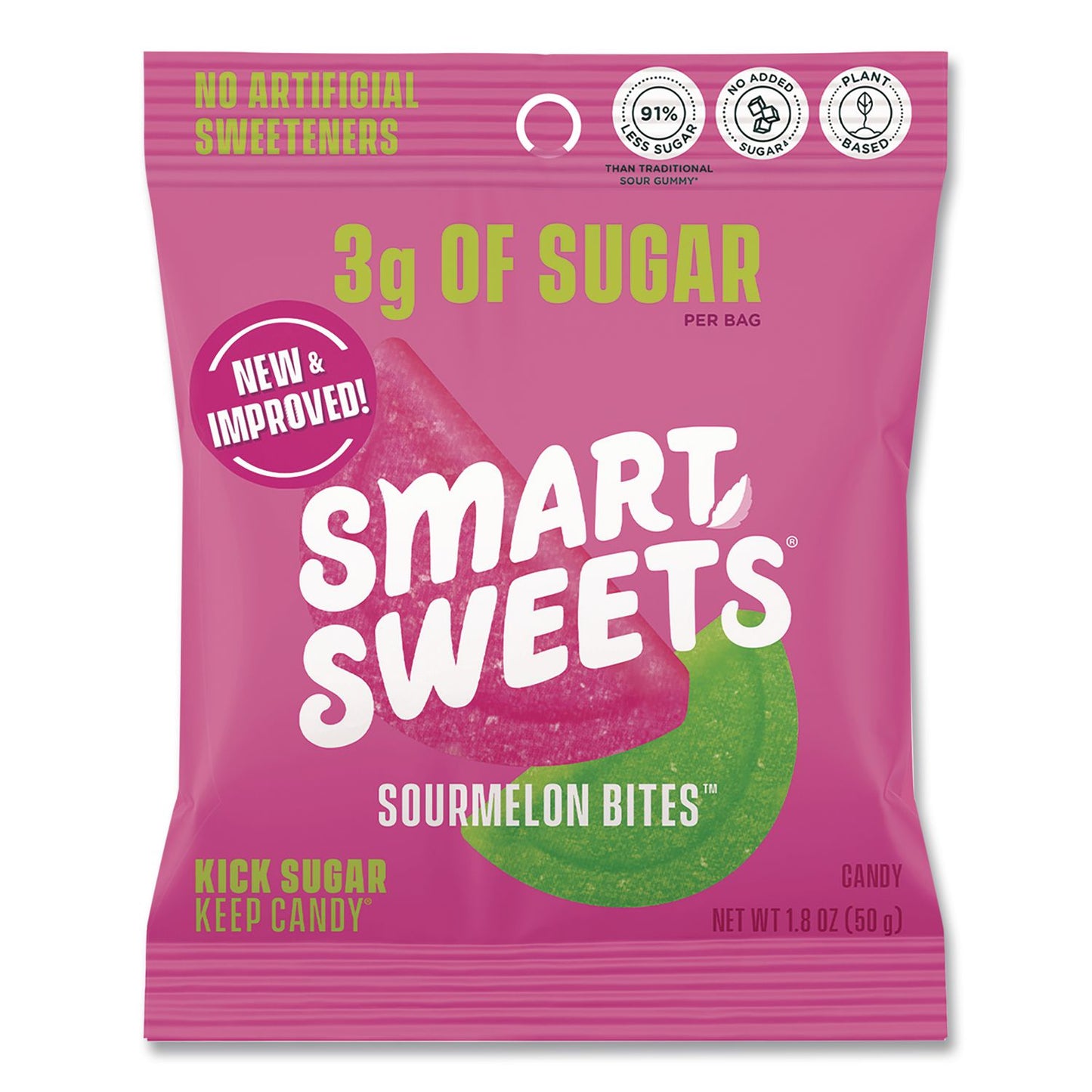 Smart Sweets® Sourmelon Bites Gummy Candy, Watermelon, 1.8 oz Packet, 12/Box (MRWSMW20080)