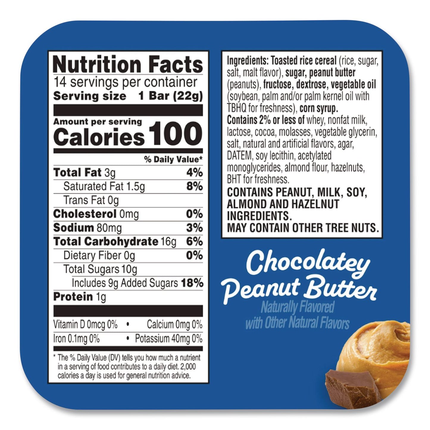Kellogg's® Rice Krispies Treats Crispy Rice Squares, Chocolatey Peanut Butter, 0.78 oz Bar, 14/Box (KEBKEE30684)