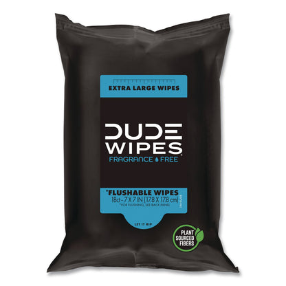 DUDE Wipes® Extra Large Flushable Wipes, 7 x 7, Fragrance Free, White, 18 Wipes (LIL300636)