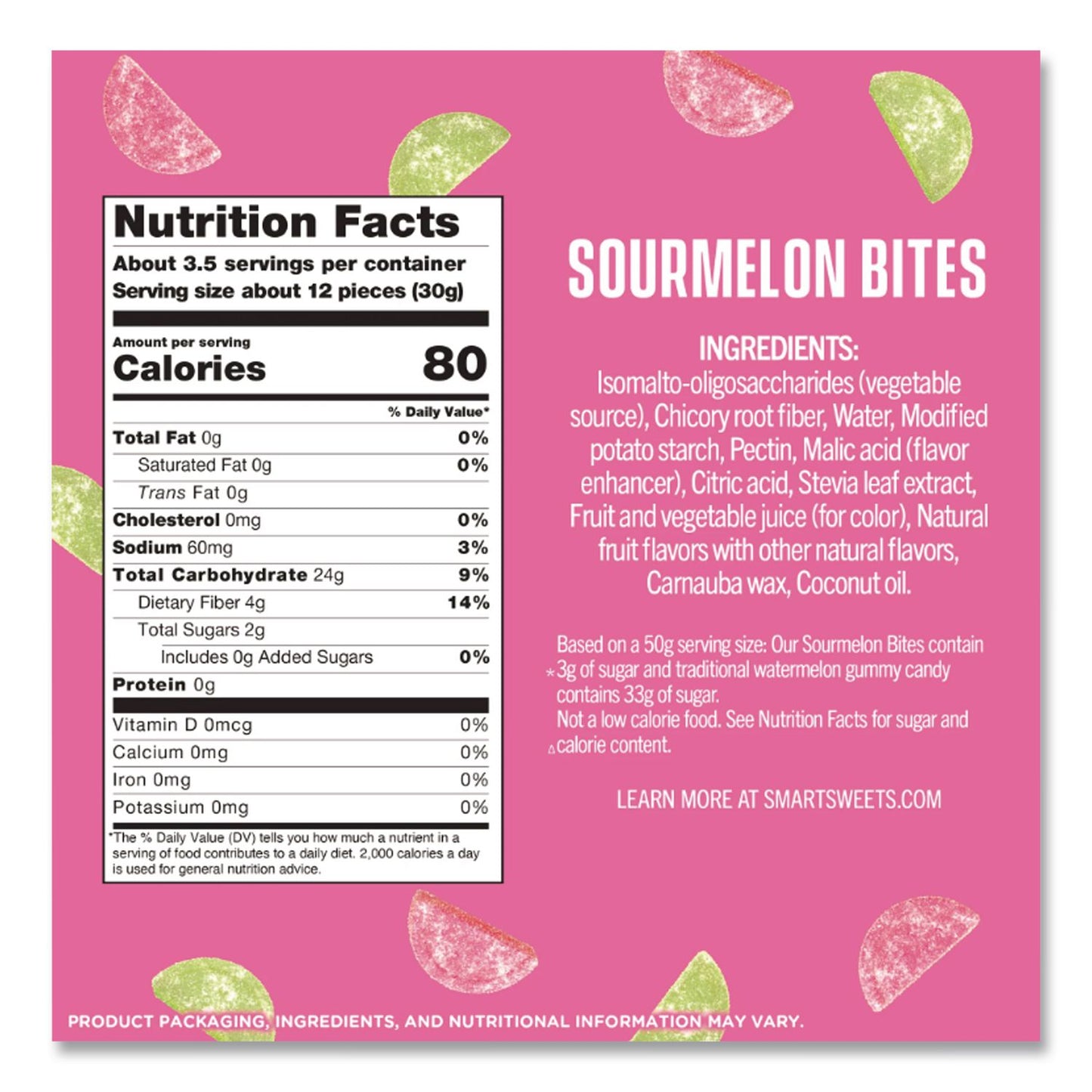 Smart Sweets® Sourmelon Bites Gummy Candy, Watermelon, 1.8 oz Packet, 12/Box (MRWSMW20080)