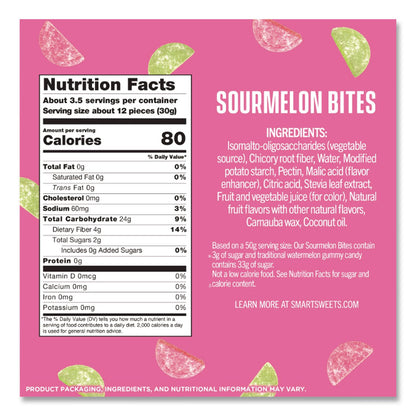 Smart Sweets® Sourmelon Bites Gummy Candy, Watermelon, 1.8 oz Packet, 12/Box (MRWSMW20080)