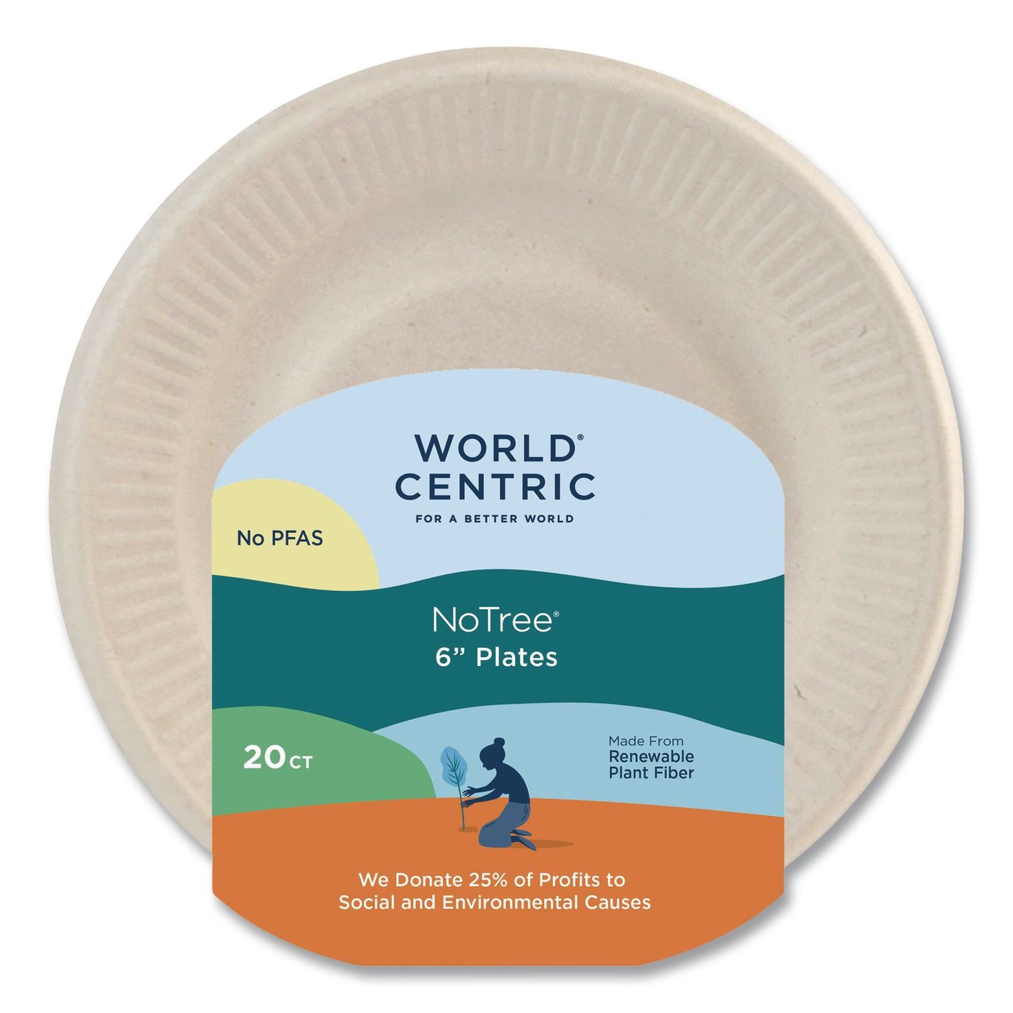 World Centric® Fiber Plates, 6" dia, Natural, 20/Pack (WORPLRTSCU6)