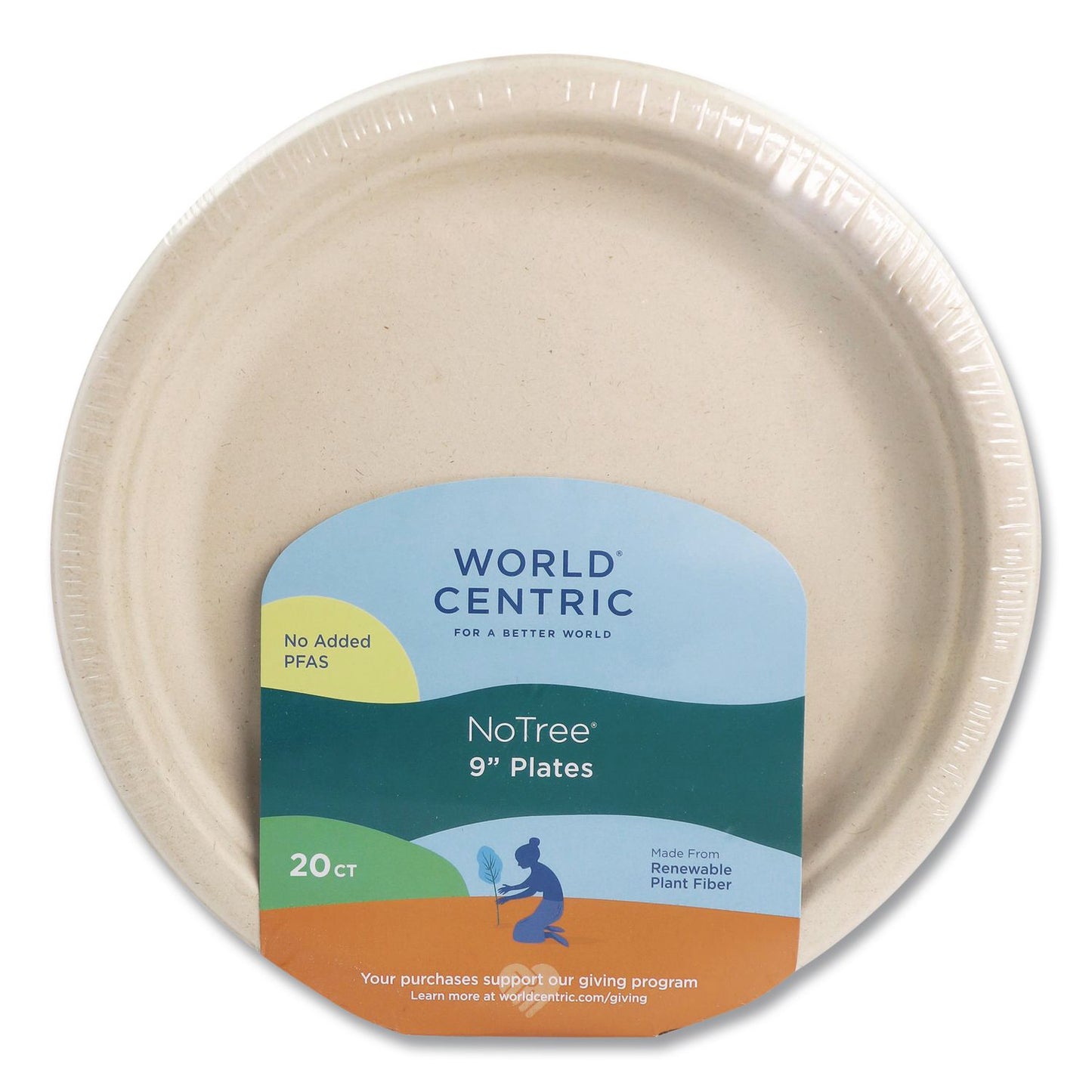 World Centric® Fiber Plates, 9" dia, Natural, 20/Pack (WORPLRTSCU9)