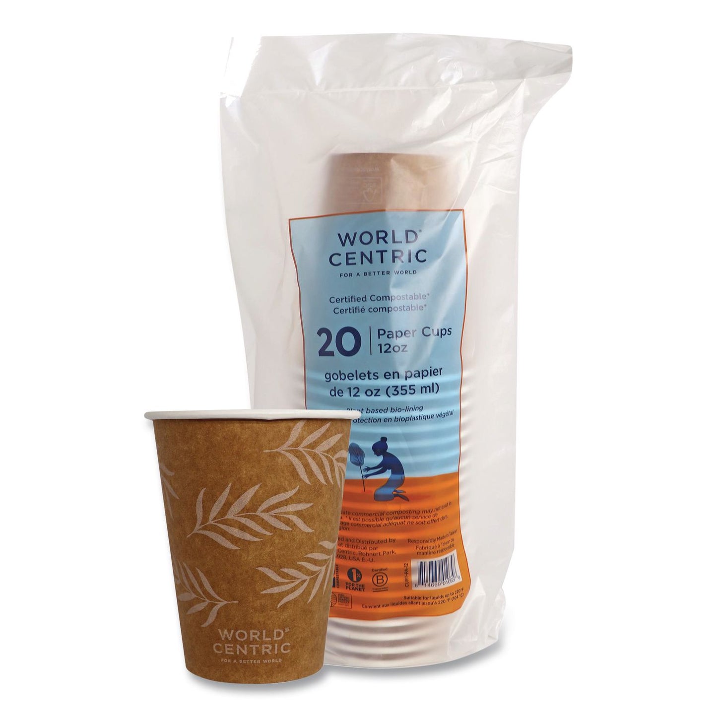 World Centric® Paper Hot Cups, 12 oz, Natural, 20/Pack (WORCURTPA12)
