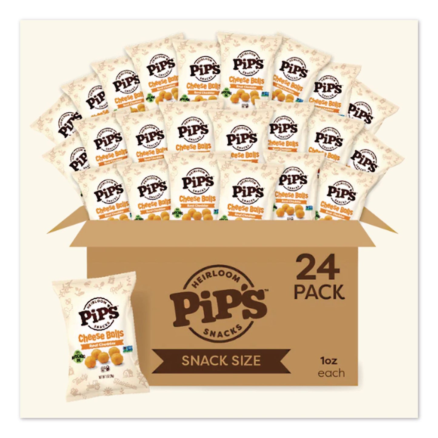 Pip's Heirloom Snacks™ Real Cheddar Cheese Balls, 1 oz Bag, 24/Carton (PHRPSK00493)
