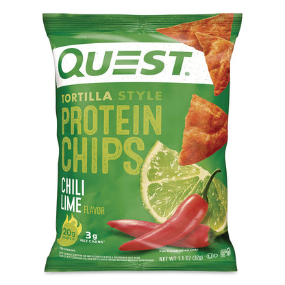 Quest® Chili Lime Tortilla Style Protein Chips, 1.1 oz Bag, 8/Carton (QCCQUN01028)