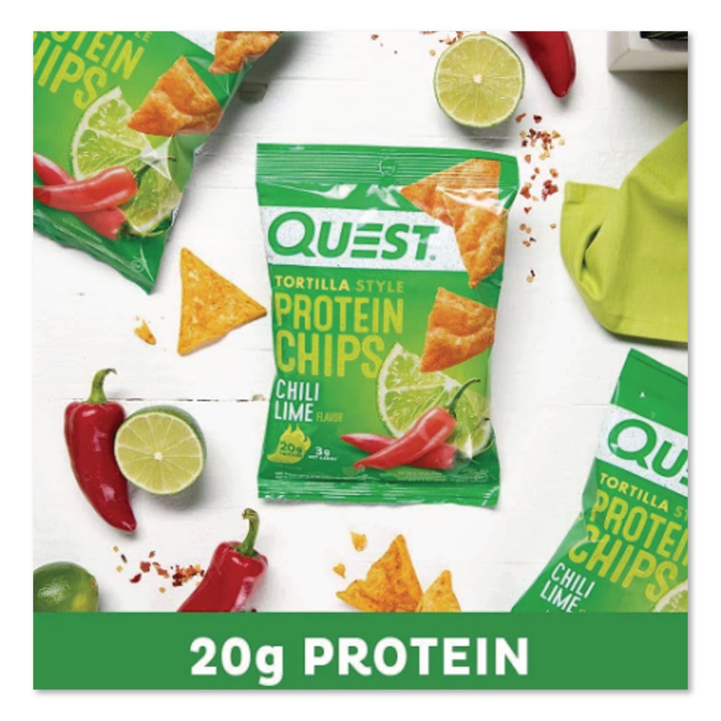 Quest® Chili Lime Tortilla Style Protein Chips, 1.1 oz Bag, 8/Carton (QCCQUN01028)