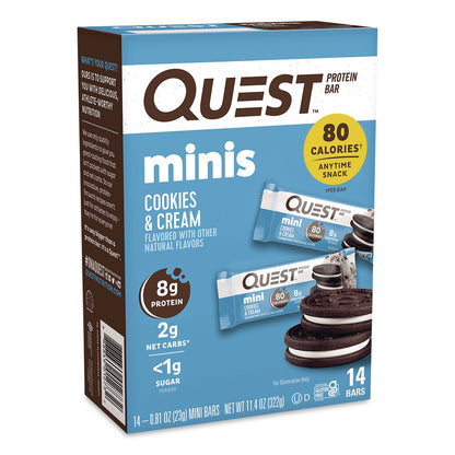 Quest® Protein Bar Minis, Cookies and Cream, 0.81 oz Bar, 14/Box (QCCQUN01273)