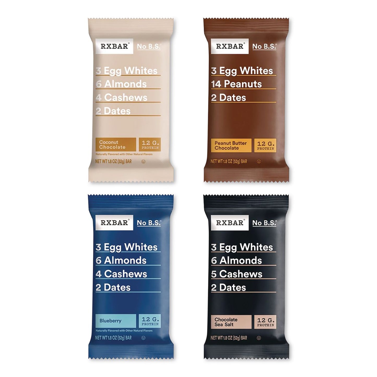 RXBAR® Adult Bars Variety Pack, 1.8oz Bar, (4) Chocolate Sea Salt, (2) Blueberry, (2) Coconut Chocolate, (2) Peanut Butter Chocolate (RXBKEE00725)