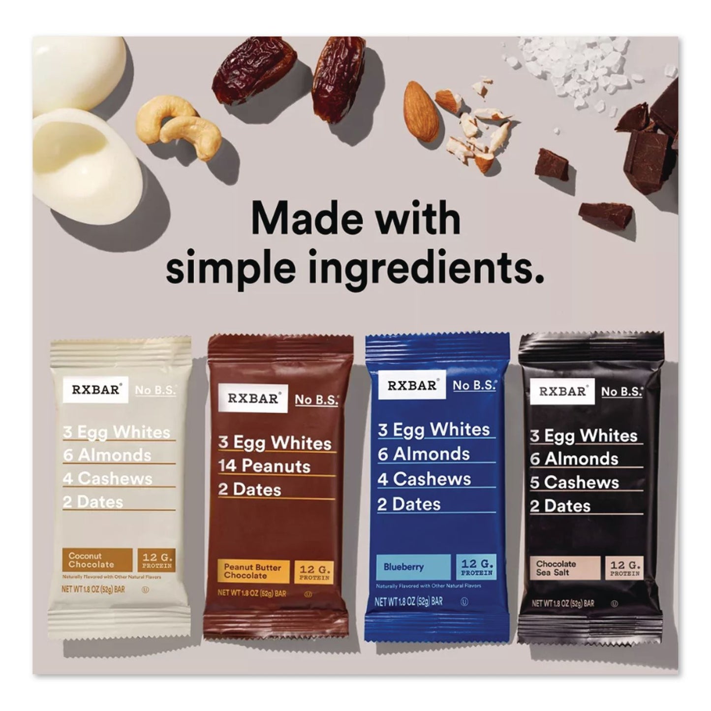 RXBAR® Adult Bars Variety Pack, 1.8oz Bar, (4) Chocolate Sea Salt, (2) Blueberry, (2) Coconut Chocolate, (2) Peanut Butter Chocolate (RXBKEE00725)