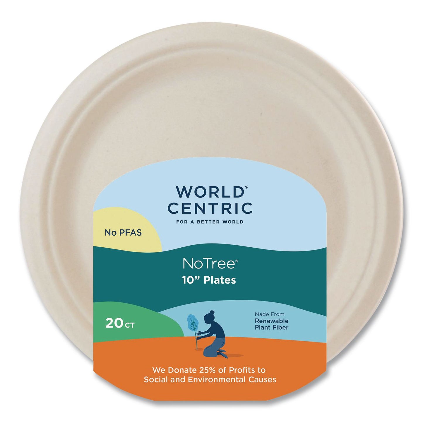 World Centric® Fiber Plates, 10" dia, Natural, 20/Pack (WORPLRTSCU10)
