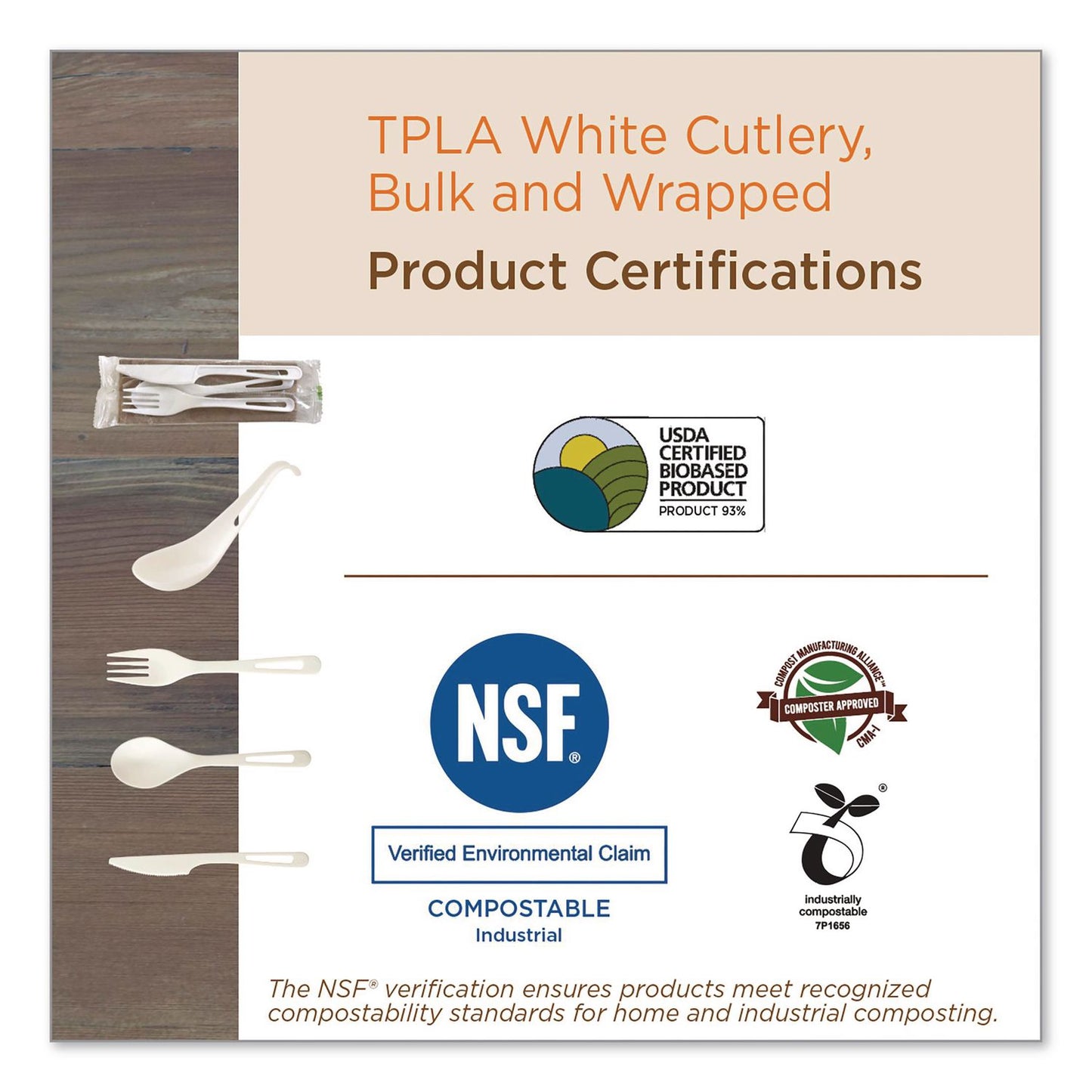 World Centric® TPLA Cutlery, Medium Heavyweight, Fork, Plastic, Light Beige, 24/Pack (WORFOPSR)